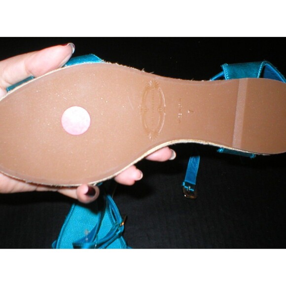 New $298 Womens Elie Tahari Satin Strap Sandals 7 Shoes Blue Leather Flats Desig - Picture 4 of 4